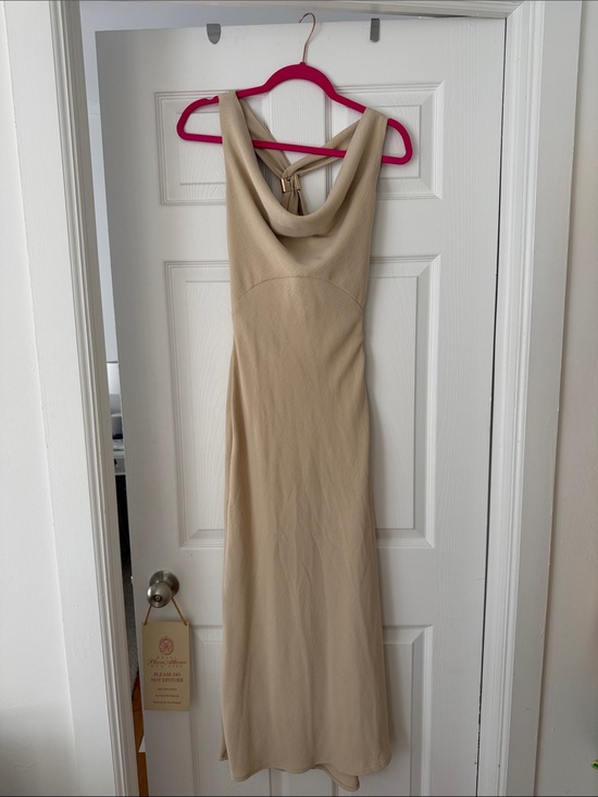 Zara Dresses & Skirts - Beige Cowl-Neck Maxi Dress with Gold Detail